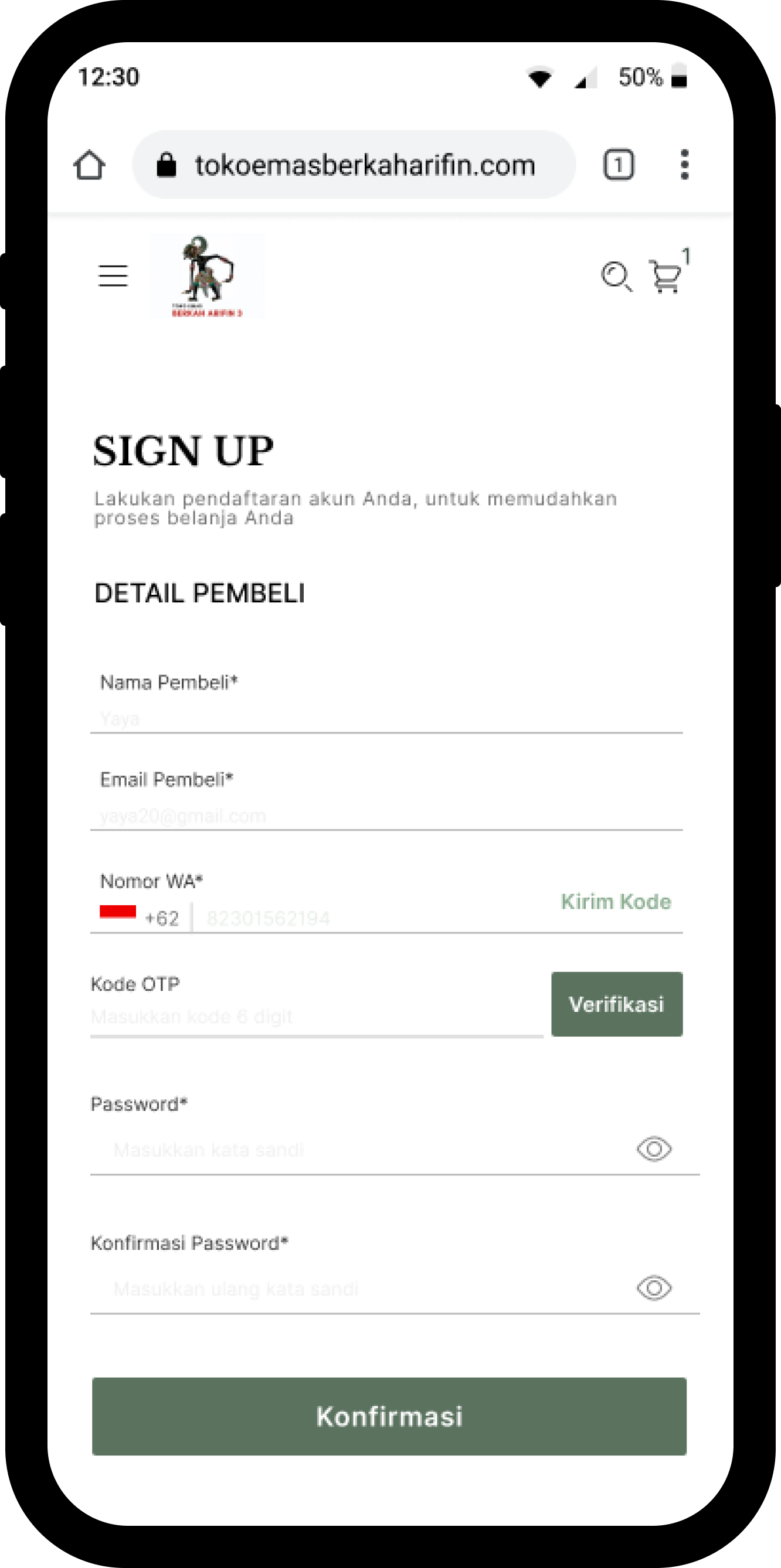mockup sign up